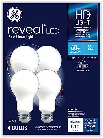 GE Reveal Hd+ Led A19 Light Bulb, 8 W, 4/Pack image 2