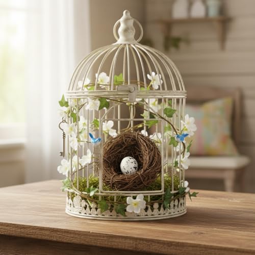 Image of Jowxsx Artificial Bird Nest, Bird Nest with Artificial Bird Eggs, Country Style Simulation Twig Bird Nest for Handmade Easter Rattan Nest Easter Supplies Nests Birdcage Accessories