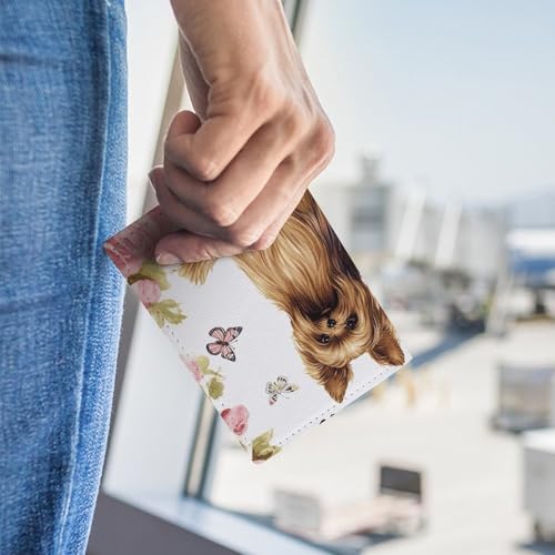 Housse de passeport en cuir texturé motif artistique Yorkshire et papillons