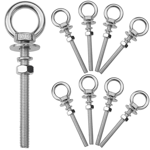 Image of 8 Pack M10 Stainless Steel Eye Bolts with Nuts, 3 /8 inch x 4 inch Eye Bolts