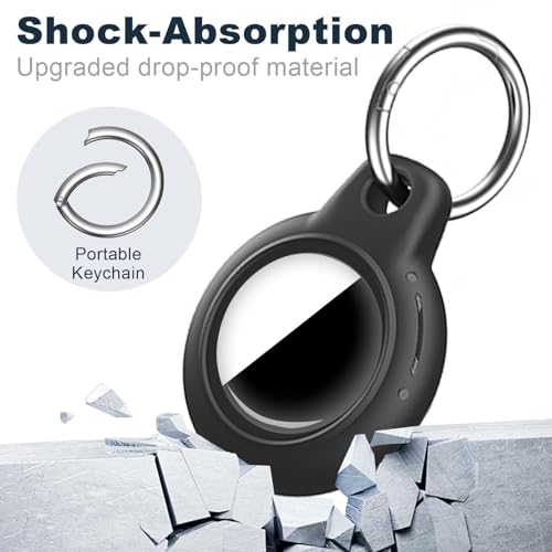 Image of MOLOSLEEVE Case for AirTag 2nd Gen (2026) & 1st Gen, Shockproof Holder Anti-Scratch Protective Cover for Air Tags, Men's Women's Keyrings & Keychains for Keys, Luggage, Bags, Black(Clear backside)