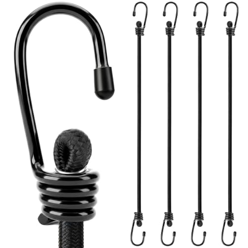 Image of 4-Piece 48 Inch Bungee Cords with Hooks, Heavy Duty Outdoor Elastic Bungee Straps, Industrial Grade Bungee Cord for Securing Tarps, Luggage, Tents, Bikes or Garden Tidying
