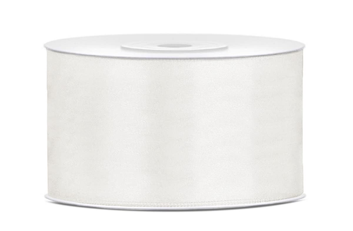25 Metres Satin Ribbon Cream White 50 mm Wide Ribbon Cream White Satin Ribbon White Gift Ribbon Chair Ribbon Table Decoration Opening Christmas Decoration Bow Cream White 5 cm — image 1
