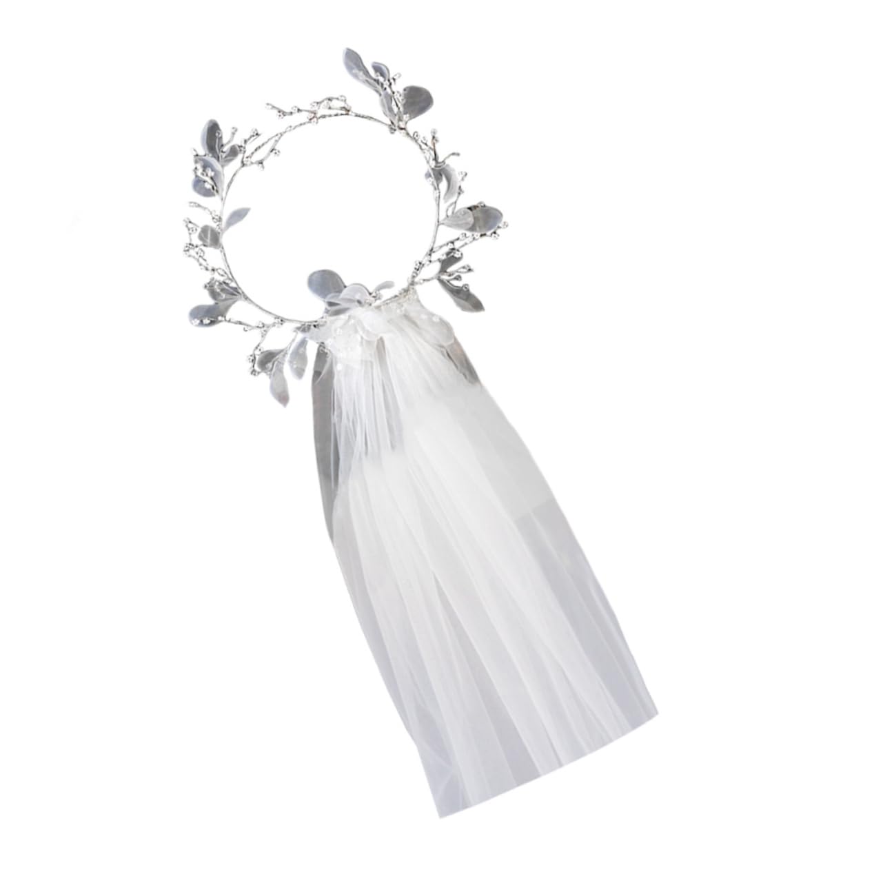 minkissy Weißer Schleier aus Tüll Kreatives Haaraccessoire für Frauen mit Perlenverzierung Elegantes Kopfschmuck für Hochzeit und Festlichkeiten