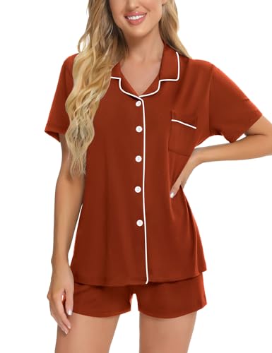 Image of SWOMOG Womens Button Down Pajamas Set Short Sleeve Sleepwear Bride Soft Pj Lounge Sets XS-3XL