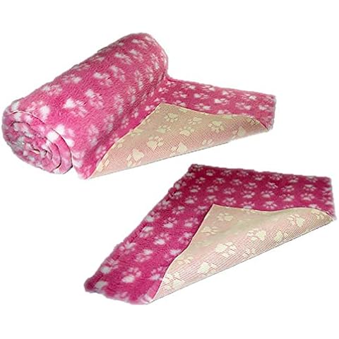 SoulPet Pink White Paws Vet Bedding NON-SLIP ROLL WHELPING FLEECE DOG PUPPY PRO BED Cover