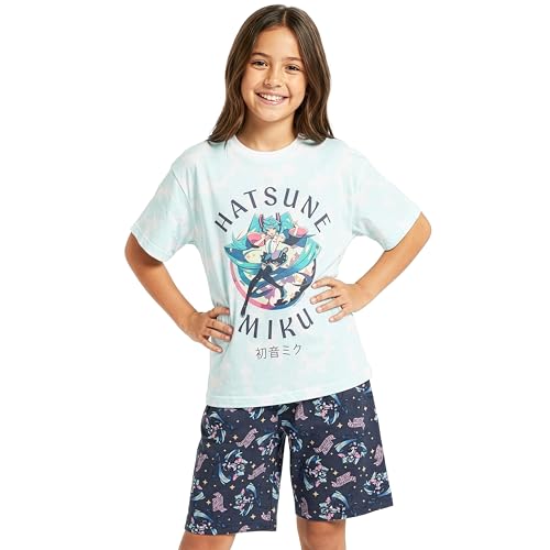 Get Trend Hatsune Miku Girls Pyjama Set 7-16 Yrs 2 Pcs Cotton Pj Shorts & Crew Neck T-shirt Manga Loungewear Anime Gifts (13-14 Years Multi Hatsune Miku)
