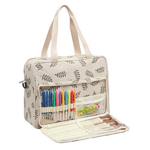 Becko Yarn Bag Crochet Bag Knitting Bag Yarn Tote Organizer for Projects, Yarn Balls, Crochet Hooks, Knitting Needles, Stitch Holders and Other Accessories