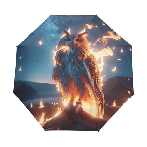 Parapluie automatique pliable léger et robuste avec motif hibou original