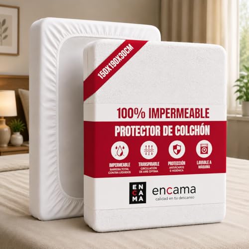 Protector de Colchón Impermeable de Rizo – Transpirable, Ajustable – Protección Total contra Líquidos, Sudor y Manchas – Color Blanco – Fabricado en España (150x190/200 cm)