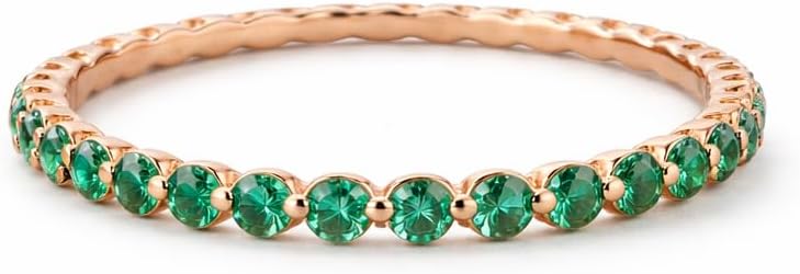 Round Cut Green Emerald Full Eternity Band For Women 14K Rose Gold May Birthstone Stackable Wedding Band Dainty Anniversary Jewelry Gift For Her
