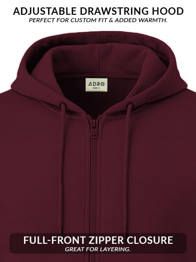 Image of ADRO Men's Regular Fit Zip-Up Hoodie for man | 320 GSM Cotton Poly Fleece Zipper Sweatshirt with Soft Fabric & Printed Hoodies