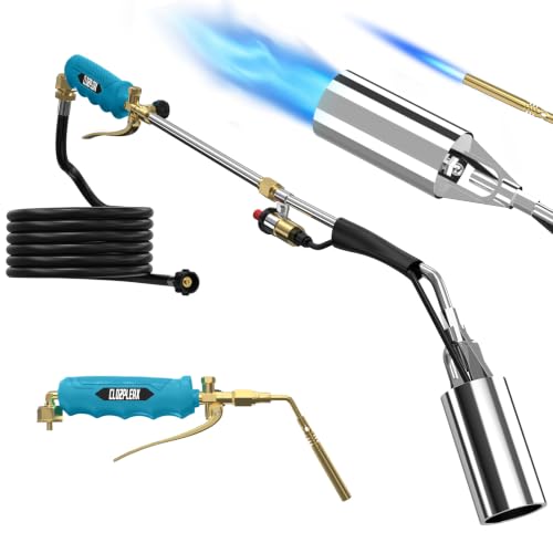 CLOZPLEAX 2-in-1 Propane Torch Weed Burner with Brazing Torch Tip,Heavy Duty Weed Burner with 12FT Hose, Self Igniter,Turbo Trigger,Long/Short Modes for Weeding,Roofing