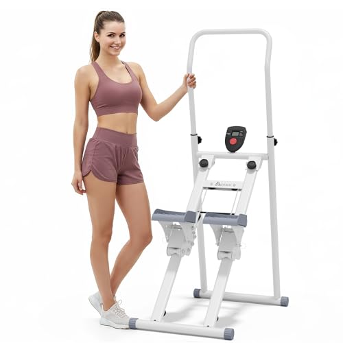 Mdeam Stair Stepper for Home Gym, Compact Folding Stair Climber Exercise Machine with Extended Step Range, Adjustable Handlebar & Pedals for Full-Body Workout