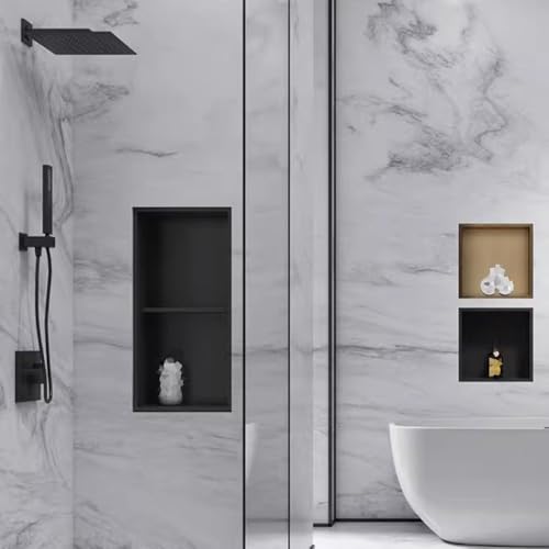 Botiquín de ducha de Acero inoxidable y Metal, Elegante portarrollos de Papel higiénico, baño integrado, Negro, 28 x 90 x 12,5 cm
