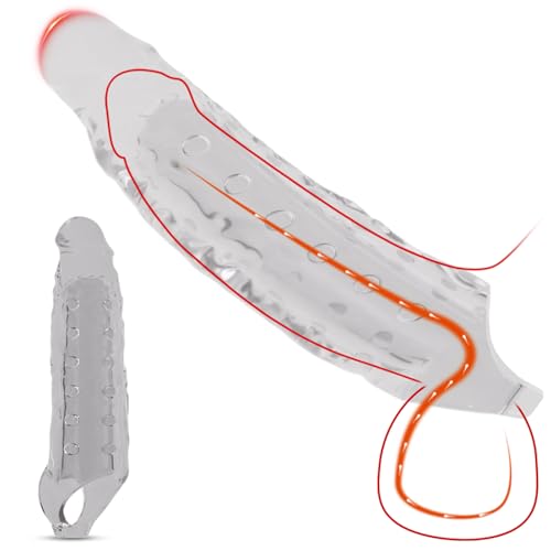 BDSMYEE größer Penishülle XXL,28 CM Penis Sleeve Penismanschetten für Penisverlängerung 5 CM,Penis Hülle mit Massagepartikel für Big Penis erotisches Sexspielzeug für beide zusammen (Transparent)