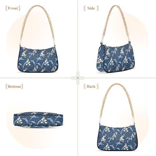 Clutch Shoulder Bags Tote Evening Purse Handbags for Women Lily Of The Valley Blue Hobo Bags with Zipper Closure2