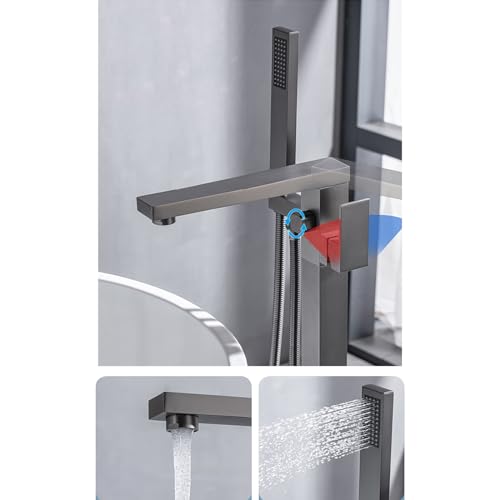Robinet de baignoire sur pied anti corrosion laiton gris avec douchette