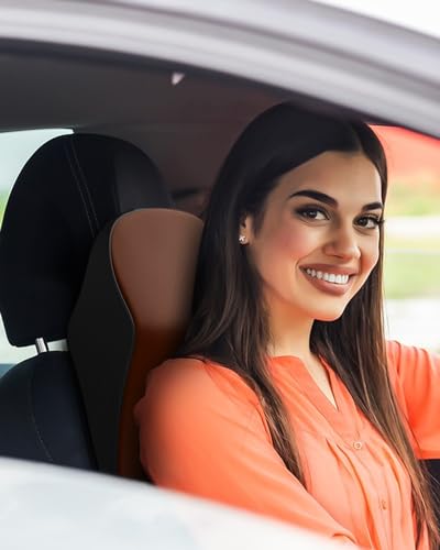 jutyum Auto Nackenkissen Kopfstütze, Memory Foam Kopfstütze Auto, Komfortabel und Atmungsaktiv Auto Kissen, Abnehmbarer Abdeckung (Schwarzer Kaffee)