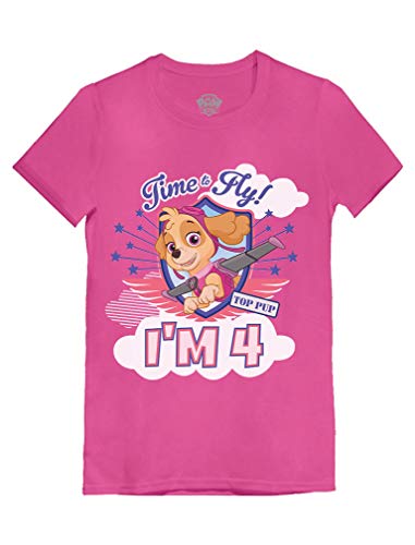 Paw Patrol Skye 4th Birthday Girls Fitted Shirt - Cute Pink Tee and Fun Party Gift for 4-Year-Olds