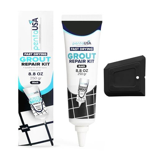 PentaUSA Fugenmörtel - Fugenreparatur Set, Reparieren und Erneuern, Schnell Trocknendes Reparaturset für Fliesenfugen - Restaurieren Von Kachelfugen, Natürlich - mit Spachtel (Schwarz)