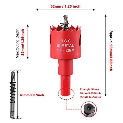 32mm Hole Saws Cutter, HSS Bi-Metal Drill Bit for Wood Plastic, UPVC, Fiberglass and Plasterboard, Red - Image 3