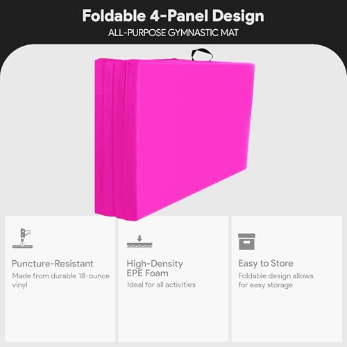 Image of BalanceFrom 6x4 Feet 4-Panel Folding Gymnastics Mat - 2-Inch Thick Pad with Vinyl Surface and Carrying Handles for Tumbling, Yoga, Pilates, Home Workouts, and Martial Arts