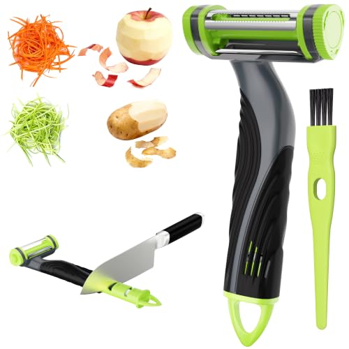Pelador patatas,Pelador verduras y frutas, pelador multifuncional 3 en 1 con afilador de cuchillos