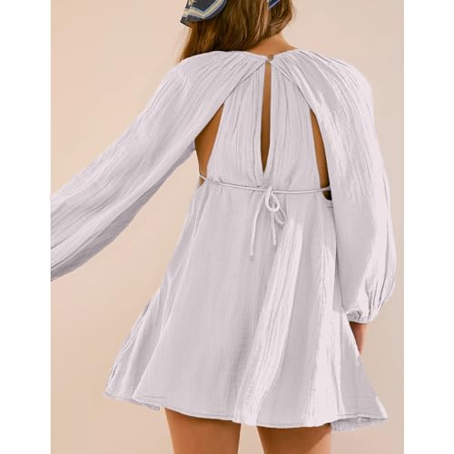Image of Shiyifa Women's Summer Mini Dress Casual Square Neck Long Sleeves Loose Sundress with Pockets