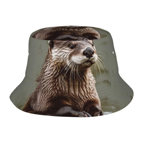 Unisex Cute Bucket Hat Summer Travel Fisherman Cap Otter Animal Beach Travel Sun Hat Outdoor Cap Black