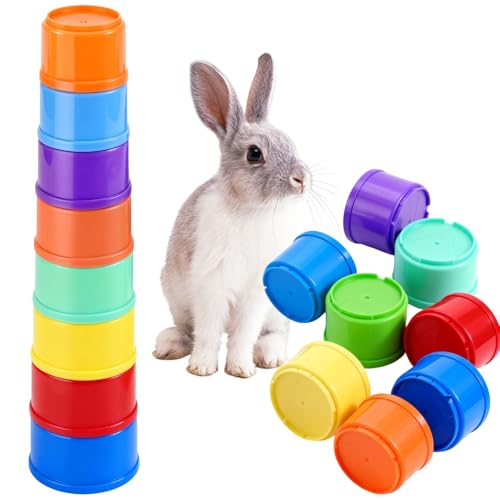 Rthynti 8Pcs Stacking Cups, Rabbit Toys Bunny Toys, Bunny Stacking Cups Pet Toys, Stack Up Cups for Hiding Food and Playtime Fun for Rabbits Small Animals