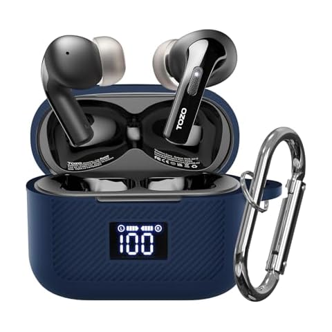 POZCIS for TOZO T20/T21 Case Cover, Soft Silicone Protective Earbuds Case Front LED Visible, Compatible with TOZO T20/Tonal Fits T21, Headphones Case with Carabiner Accessories Set(Dark Blue) Cover