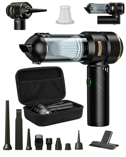 DANOVAX - Aspiradora de Mano - Sin Cable - Plegable - Aspirador Coche Potente - 5 Accesorios - Filtro Lavable + Repuesto - 30 Minutos Autonomia - Recargable USB C - Funda de Transporte