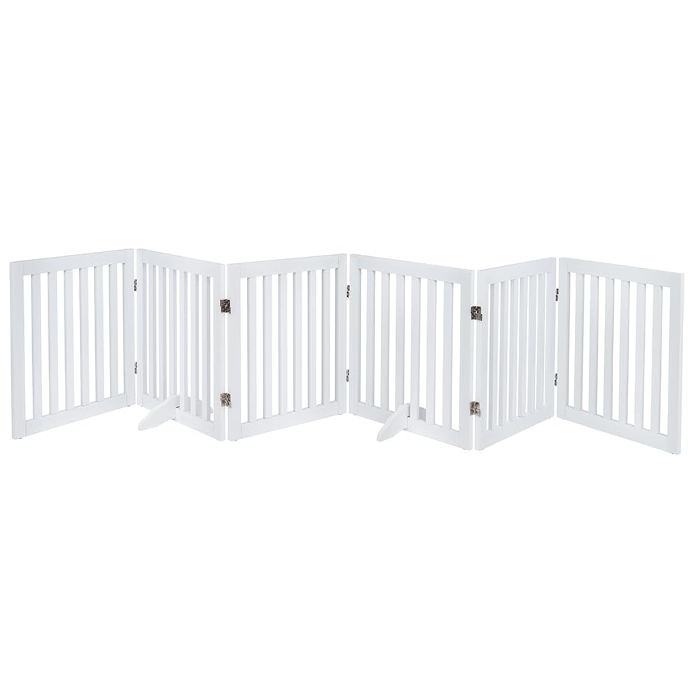 unipaws 120" Extra Wide Pet Gate, Free Standing Dog Gate for Doorways, Stairs, Foldable Puppy & Room Divider, Wooden Playpen for The House, Indoor Use (24" H, White)