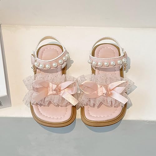 Girl Sandals Flower Girl Summer Dress Shoes Open Toe Pearl Mesh Soft Sole Flats Kids Wedding Party Bow Flower Pumps3
