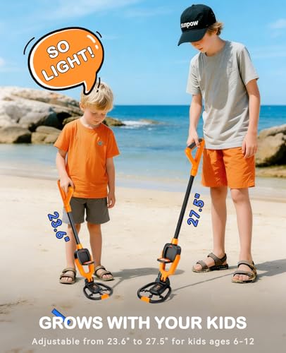Image of SUNPOW Metal Detector for Children with Treasure Animation and Waterproof Coil - Adjustable Stem (60 - 70 cm) - Kit Includes Shovel, Rake and Bag - Ideal Gift for Boys and Girls from 6 to 12