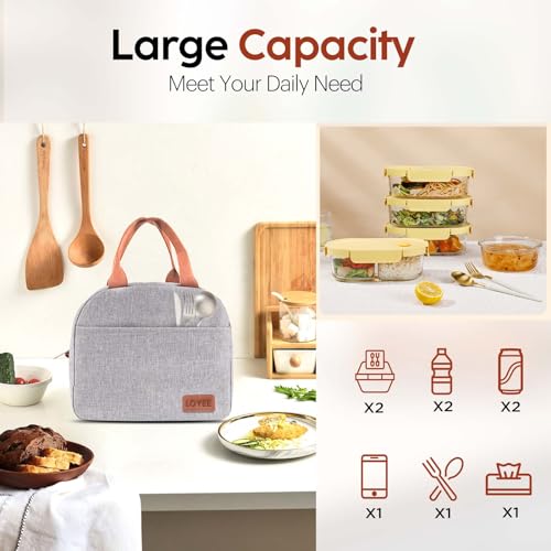 Lunch Bag Lunch Box for Women & Men, Large Capacity Insulated Lunch Bag for Adult, Leakproof Reusable Lunch Tote Bags for Work/Office/Travel/Picnic (Grey)