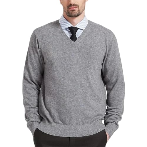 Men’s V-Neck Sweater Wool Pullover Long Sleeve Warm Soft Thick Business Casual Knit Top