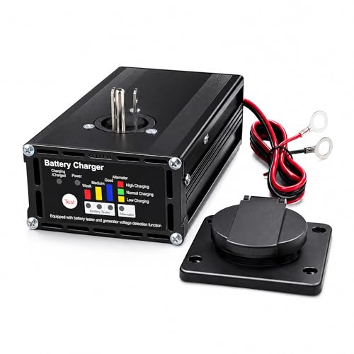 10 AMP 12 Volt Battery Charger & Tester for Dump Trailers Cars (Automotive) RVs Marine (Boats) Panel Mount On Board Trickle Charger Maintainer LED Battery & Alternator Status Trailer Accessories