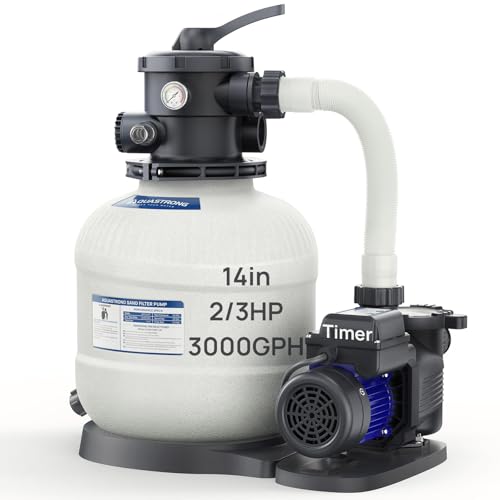 AQUASTRONG Sand Filter Pump for Above Ground Pool, Pool Pumps Above Ground with Timer, Pool Sand Filter with 6-Way Valve,Improved Circulation and Filtration,14in, up to 13000 Gallons