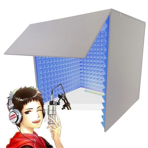 防音ボックス 1人用 防音室 ビデオ会議・録音・学習・放送用 簡易防音室、卓上パーテーション 防音ブース、吸音パネル、防音壁 防音シート 防音マスク、天板付き LEDライト付き、家庭用 オフィス用 簡易防音個室 騒音低減(Color:青)