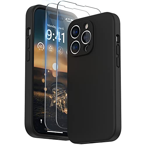 SURPHY Cover per iPhone 14 Pro Max 6,7 Pollici, con Vetro Temperato, Custodia in Silicone Antiurto per iPhone 14 Pro Max con Protezione per Ogni Lente Full Body Protettiva Case, Nera