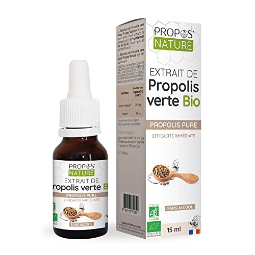 Solution de Propolis Verte Bio - Propos'Nature - 15 ml - Certifié Biologique (AB) - Sans alcool