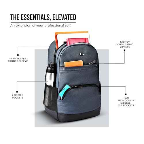 Image of Gear vintage 2 19 inch /33L Large Faux Leather without Antitheft Water Resistant Laptop Backpack /Casual Backpack /Daypack /Travel Backpack /College Bag For Men /Women(Navy-Black)