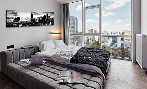 Image of DJSYLIFE Atlanta Skyline Wall Art Cityscape Picture Decor 13.8 inchx47.3 inch | Black and White Canvas Print, City Building Panoramic,Night View Modern Decoration,Office Study Bedroom Home Decorations