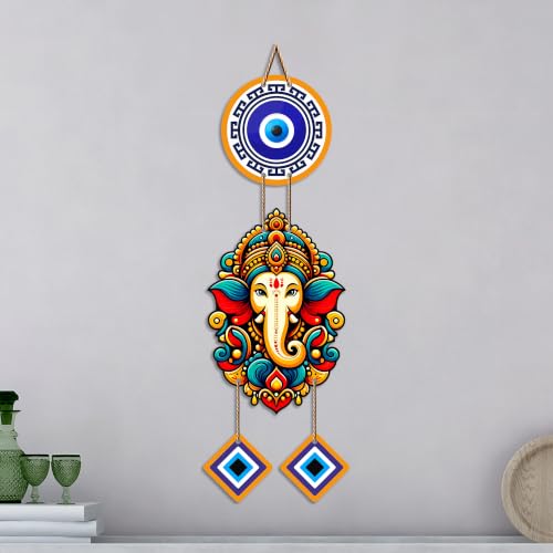 Image of Artvibes Siddhivinayak Wall Hanging with Evil Eye Protection for Home Decor | Nazar Dosh Removal Hanging for Entrance Temple Bedroom Office | Spiritual Vastu Lucky Charm Decorative Gift (WH 8565N)