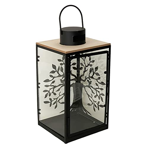INDA-Exclusiv Belle lanterne en métal photophore avec arbre de vie en bois Largeur 17 x H 36 cm Cover