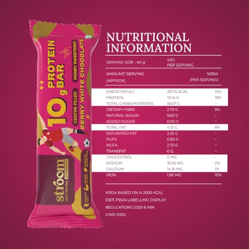 Image of STROOM Asia's First Centre Filled Protein Bars | 10g Protein (6 Bars, 45 Grams Each) | Berry White Chocolate | Protein Bars Muscle Growth & Repair | Source of Fibre & Iron | No Artificial colors l 100% Premium Protein