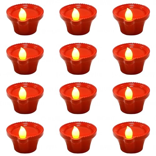 NAXUE Water Sensor Diya Lights Electric Flameless & Smokeless LED Diyas | Eco-Friendly Led Diyas Candle E-Diya Warm Ambient Lights for Home Decor, Diwali Festivals Decoration, Christmas New Year 12PCS