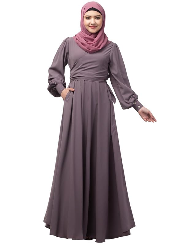 � Umbrella Abaya With Asymmetrical Design Tying On Chest And Hidden Zip On Front - Made with Nida Matte Fabric for Women and Girls-image-46